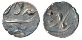 Muhammad Shah, Silver 1/16 Rupee / Anna, 0.71 g, Dar-us-Sarur Burhanpur Mint (KM B431.4). 
