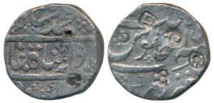 Muhammad Shah, Silver Rupee, 11.70g, Qamarnagar (Cudappa) Mint, RY 19, multiple shroff mar