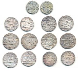 Silver Rupee (7), Aurangzeb, Dar-ul-Khair Ajmer, AH 1102/34; Surat Mint, 1111/4X; Muhammad