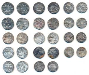Aurangzeb, Silver Rupee (4), Khambayat, Narnol, Sahrind and Surat Mints, AH 1090/2X, 1102/