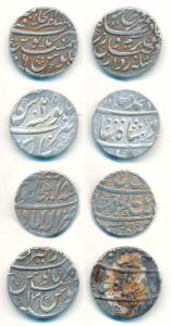 Silver Rupee (4), Farrukhsiyar, Ajmer Mint, RY 6; Muhammad Shah, Ajmer Mint, RY 13; Muhamm