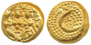 Haider Ali (AH 1174-1197, 1761-1782 AD), Gold Pagoda, 3.44g, Shiva and Parvati seated on o
