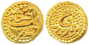 Tipu Sultan, Gold Pagoda, 3.42g, Dharwad Mint, AM 1216/6, complete mint name, RY and Persi
