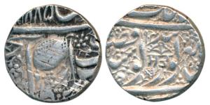 Amritsar Mint, Silver Rupee, 11g, VS 1885 / 1904, Umbrella or Chhatar with Gurumukhi word 