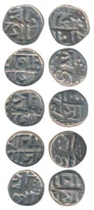 Gaurinath Simha (SE 1702-1718, 1780-1796 AD), Silver 1/32 Rupee (5). Very Fine+, Scare. (5
