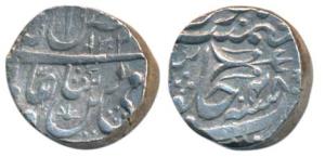 Bhopal Mint (off flan), Silver Rupee, 11.04g, in the name of Shah Alam II, error date AH 1