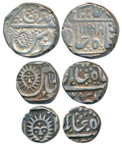 Tukoji Rao II (VS 1891-1943, AH 1261-1304, 1844-1886 AD), set of 3, Silver Rupee, ½ and ¼,