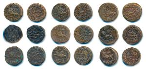 Krishna Raja Wodeyar, Copper 20 Cash (9), type VI, lion to left on obv., different dates 1