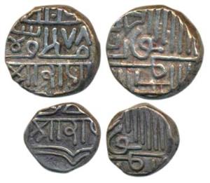 Silver Kori and ½, in the name of Muzaffar Shah of Gujarat Sultanate, frozen 978 (KM C37 &