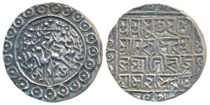 Yaso Manikya (c. SEc 1521-1548; 1599-1626 AD), Silver Rupee, 10.65g, obv. Krishna with two