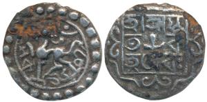 Ratna Manikya (SE 1464-1489, 1695-1712 AD), Silver ¼ Rupee, 2.56g, lion to left and Bangal