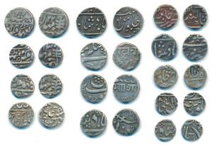 Baroda, Silver ½ (4) and ¼ Rupee, Malhar Rao, Khande Rao, Anand Rao, Ganpat Rao & Sayaji R