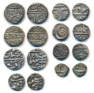 Indore, Silver ¼ Rupee (3), in the name of Shah Alam II, sun face on rev.; Jaipur, Silver 