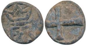 Tranquebar, Frederik III (1648-1670 AD), Lead Cash, 2.55g, obv. crown and F3, rev. a cross
