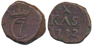 Christian VII, Danish Royal Company, Copper 10 Cash, 6.19g, 1782, obv. crowned C7 monogram