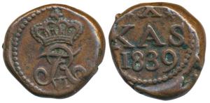 Tranquebar, Frederik VI, Copper 10 Cash, 6,07g, 1839, obv. crowned FR monogram with VI bet