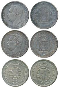 Luis I (Ludwig), Silver Rupia (Rupee) (2), 1881 and 1882; Goa, Colonial Issue, Copper-Nick