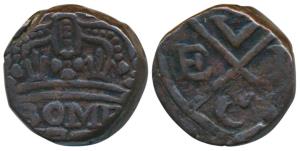 Copper 2 or Double Pice, 10.20g, EIC bale mark on obv., BOMB written below crown with trac