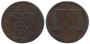Proof Cooper 2 Pice, 10.14g, 1791, bale mark with date below on obv., Scales on rev, obliq