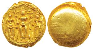3 Swami Gold Pagoda, 3.36g, Tirupati Balaji in the centre, flanked by his wives Shri Devi 