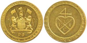 Gold Gilt ½ Dub or 1/96 Rupee, 6.82g, 1794, coat of arms of the EIC on obv., bale mark on 