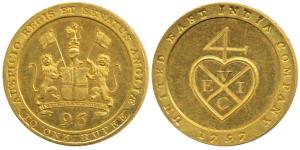 Gold Gilt ½ Dub or 1/96 Rupee, 6.75g, 1797, coat of arms of the EIC on obv., bale mark on 