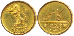 Gold Gilt Proof Cash, 0.68g, 1803, Lion holding a crown to left on obv., Value in English 