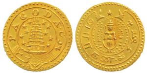 Gold Pagoda, 2.93g, Gopuram of a temple with 9 stars on either side, value in English and 