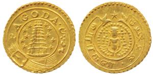 Gold Pagoda, 2.96g, Gopuram of a temple with 9 stars on either side, value in English and 