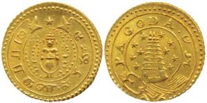 Gold Pagoda, 2.95g, Gopuram of a temple with 9 stars on either side, value in English and 