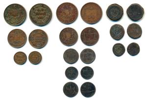 Bombay Presidency (7), Copper ½, 1 and 2 Pice; ½ and ¼ Anna, 1815, 1833, 1804 and 1834; Ma