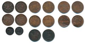 Copper ¼ Anna, 1804, 1830, 1833, 1835 (2), 1858 (2); 1/12 Anna, 1835. About Very Fine. (8)