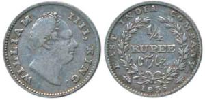 William IV, Silver ¼ Rupee, 1835, Calcutta Mint, RS incuse, Wreath with 20 Berries (10L+10