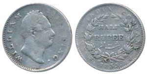 William IV, Silver ½ Rupee, 1835, Calcutta Mint, RS incuse, 21 Berries, (Prid 66). Fine, R