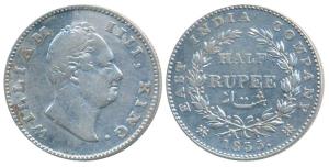 William IV, Silver ½ Rupee, 1835, Calcutta Mint, F incuse, 20 Berries, (Prid 69). Very Fin