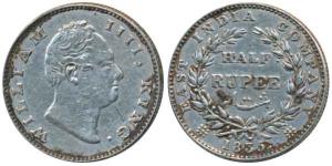 William IV, Silver ½ Rupee, 1835, Bombay Mint, No initials, 20 Berries, (Prid 69). Very Fi