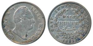 William IV, Silver ½ Rupee, 1835, Bombay Mint, No initials, 20 Berries, (Prid 72). Fine+.