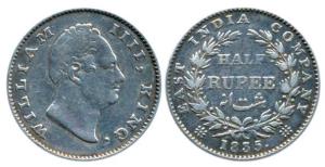 William IV, Silver ½ Rupee, 1835, Bombay Mint, No initials, 20 Berries, (Prid 72). Very Fi