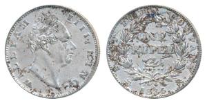 William IV, Silver Rupee, 1835, Calcutta Mint, F incuse, dot after F, A / II, Bud Leaves, 