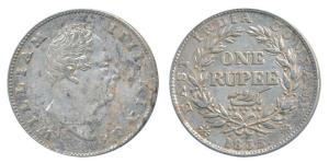 William IV, Silver Rupee, 1835, Calcutta Mint, F incuse, No dot after F, A / II, Bud Leave