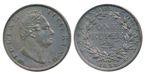 William IV, Silver Rupee, 1835, Calcutta Mint, ’F’ incuse, No dot after ’F’, A / III, Bud 