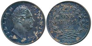 William IV, Silver Rupee, 1835, Bombay Mint, No initials, B / II, Bud leaves, 20 Berries, 