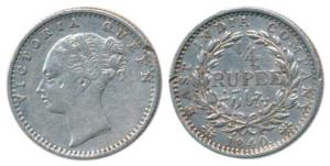 Victoria Queen, Silver ¼ Rupee, 1840, Continuous legend, Calcutta Mint, Mule, Indian head,