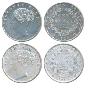Victoria Queen, Silver Rupee, 1840, continuous legend, Calcutta Mint, English Head with Mo