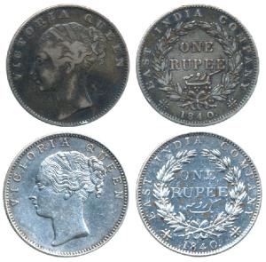Victoria Queen, Silver Rupee, 1840, Continuous legend, English Head, 19 Berries, & Indian 