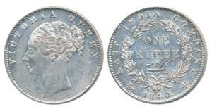 Victoria Queen, Silver Rupee, 1840, Continuous legend, Calcutta Mint, Indian Head, 35 Berr