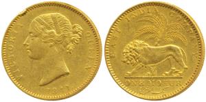 Victoria Queen, Gold Mohur, 11.66g, 1841, Divided legend, WW incused on truncation, (Prid 
