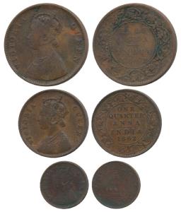 Victoria Queen, Copper ½, ¼ and 1/12 Anna, 1862. Very Fine to Very Fine+. (3)