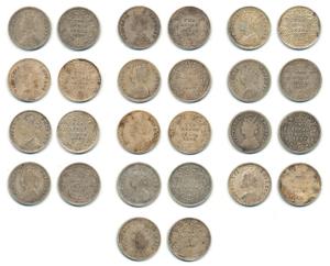 Victoria Queen and Empress, Silver 2 Annas (13), 1862, 1885, 1886, 1889, 1890, 1892, 1894,