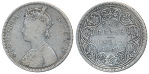 Victoria Queen, Silver Rupee, 1862, Bombay Mint, B / II / 0 / 10, Unlisted in Pridmore. Ab